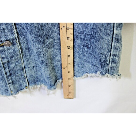 Thrill Jeans Denim Long Jacket Coat Hooded Distressed Sz XL Cotton Womens Y2K - Picture 6 of 8